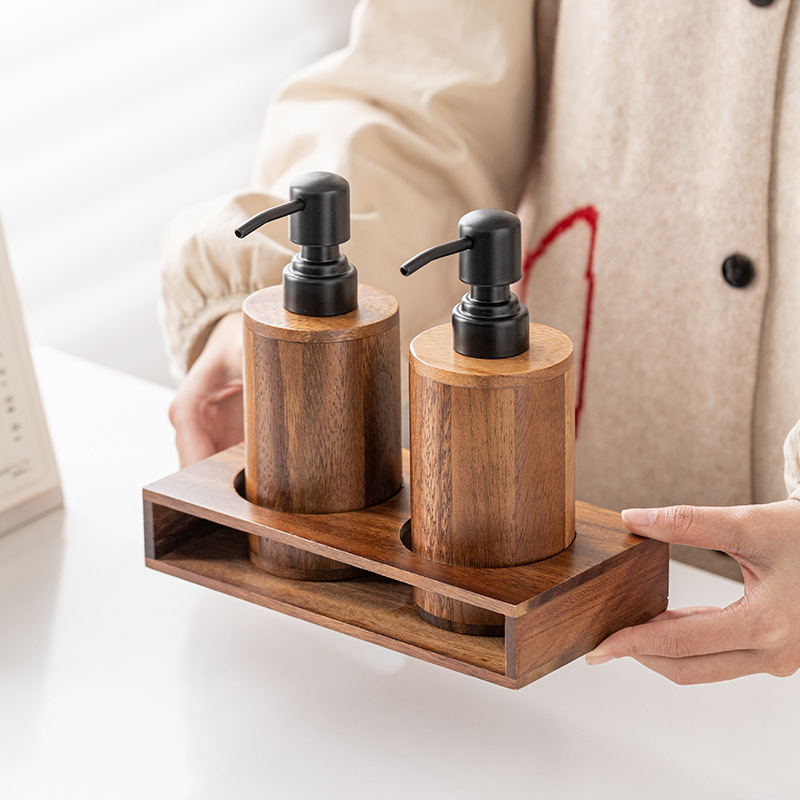 Luxury Skincare Bottles - Puste butelki z drewna orzechowego, dozowane